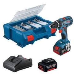 Perceuse-visseuse 18V Bosch GSR 18V-28 + 2 batteries 4 Ah + chargeur + coffret L-CASE + 82 accessoires - 06019E610C