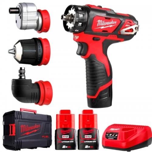 Perceuse-visseuse Milwaukke Multi tête M12BDDXKIT-202X 12 V + 2 batteries 2 Ah + chargeur + HD-BOX - 4933447129 3 Perceuse-visseuse Milwaukke Multi tête M12BDDXKIT-202X 12 V + 2 batteries 2 Ah + chargeur + HD-BOX - 4933447129