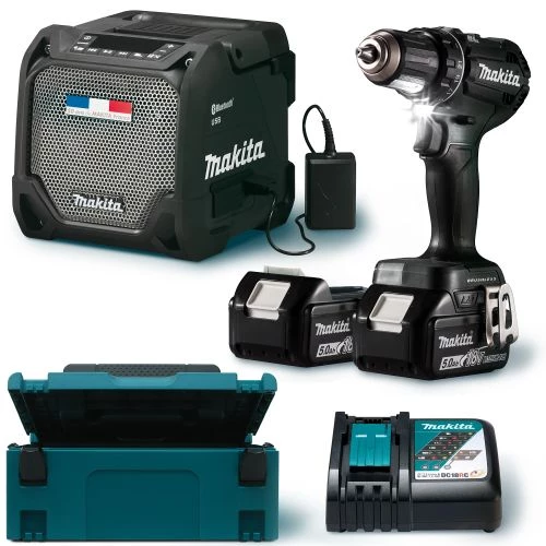 Pack 18 V Makita (DDF485RTJ + DMR202) + 2 batteries 5.0 Ah + chargeur + MAKPAC Edit.Li 3 Pack 18 V Makita (DDF485RTJ + DMR202) + 2 batteries 5.0 Ah + chargeur + MAKPAC Edit.Li